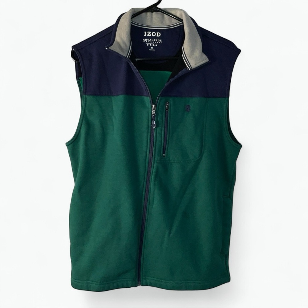 IZOD Advantage Performance Vest Green Navy Full Zip Stretch Size M - Picture 9 of 9